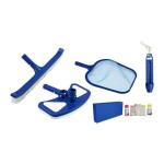 Kits de piscine 5 ( brosse + écumeur de feuilles + tête d'aspirateur + thermomètre + kits de test )